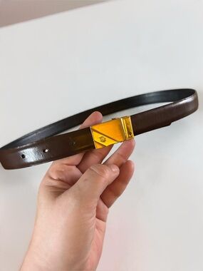 Vintage Brown Belt with Gold Tone Geometric Buckle Size 32